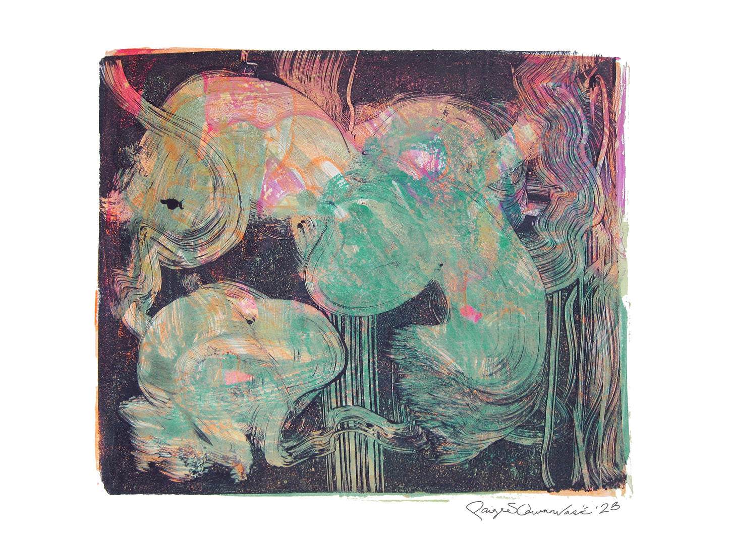 Monoprint Abstract - Framed poster print - Squirrel and Frog