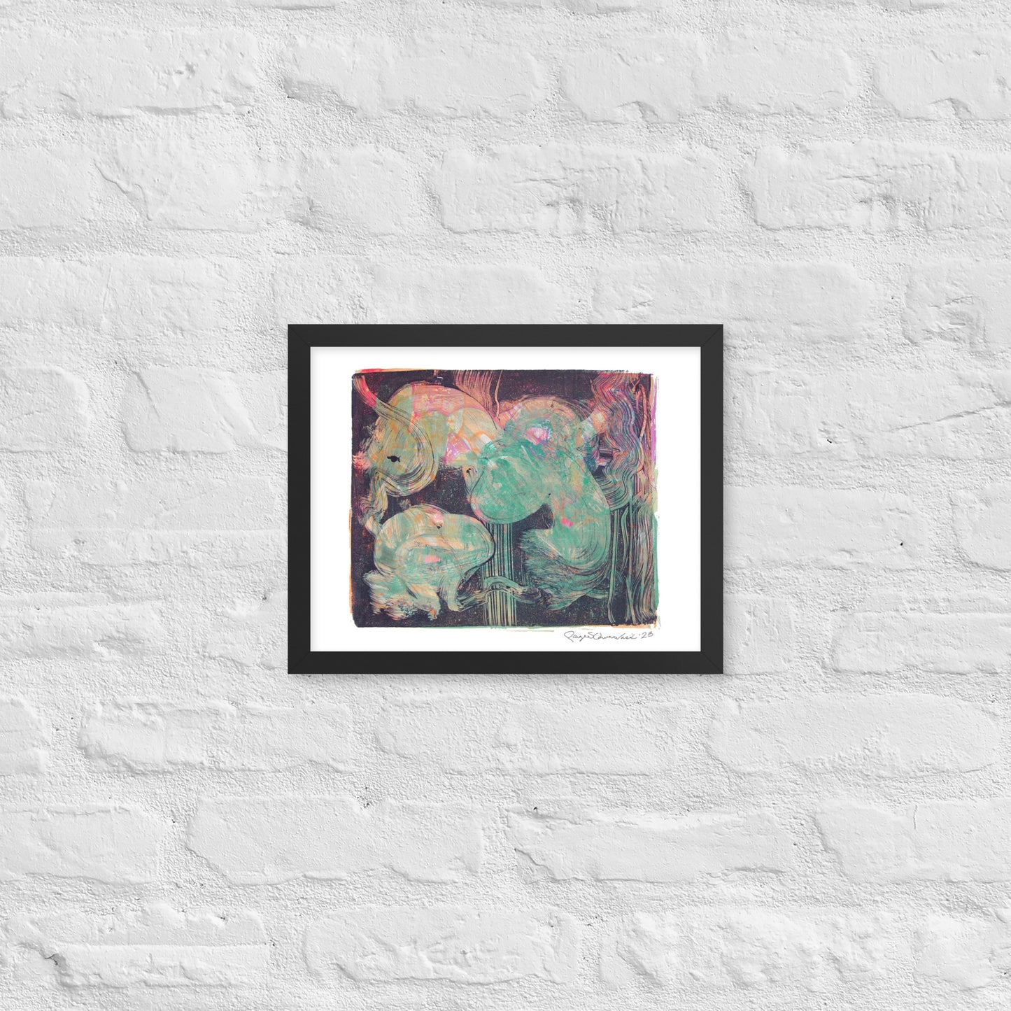 Monoprint Abstract - Framed poster print - Squirrel and Frog