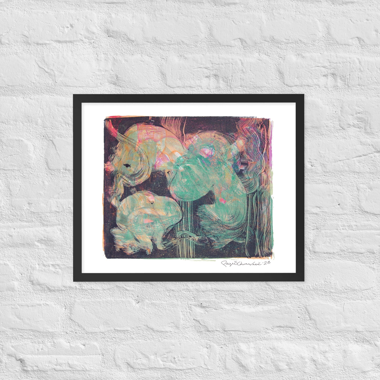 Monoprint Abstract - Framed poster print - Squirrel and Frog