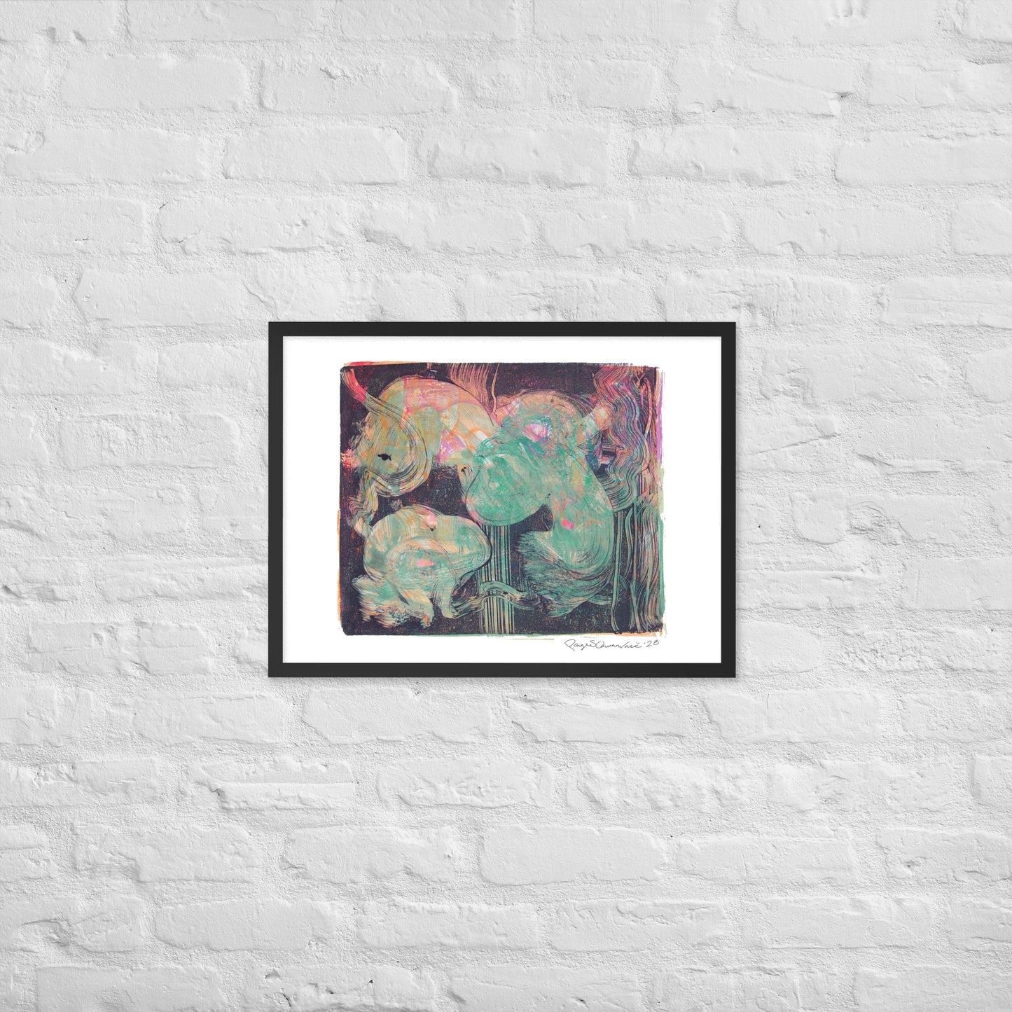 Monoprint Abstract - Framed poster print - Squirrel and Frog