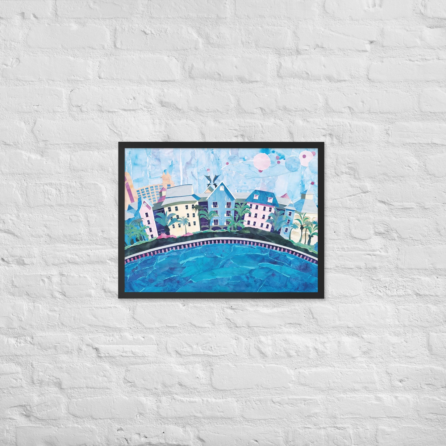 Nassau, Bahamas - Collage - Framed poster - Painted Paper Collage Print - Tropical Landscape