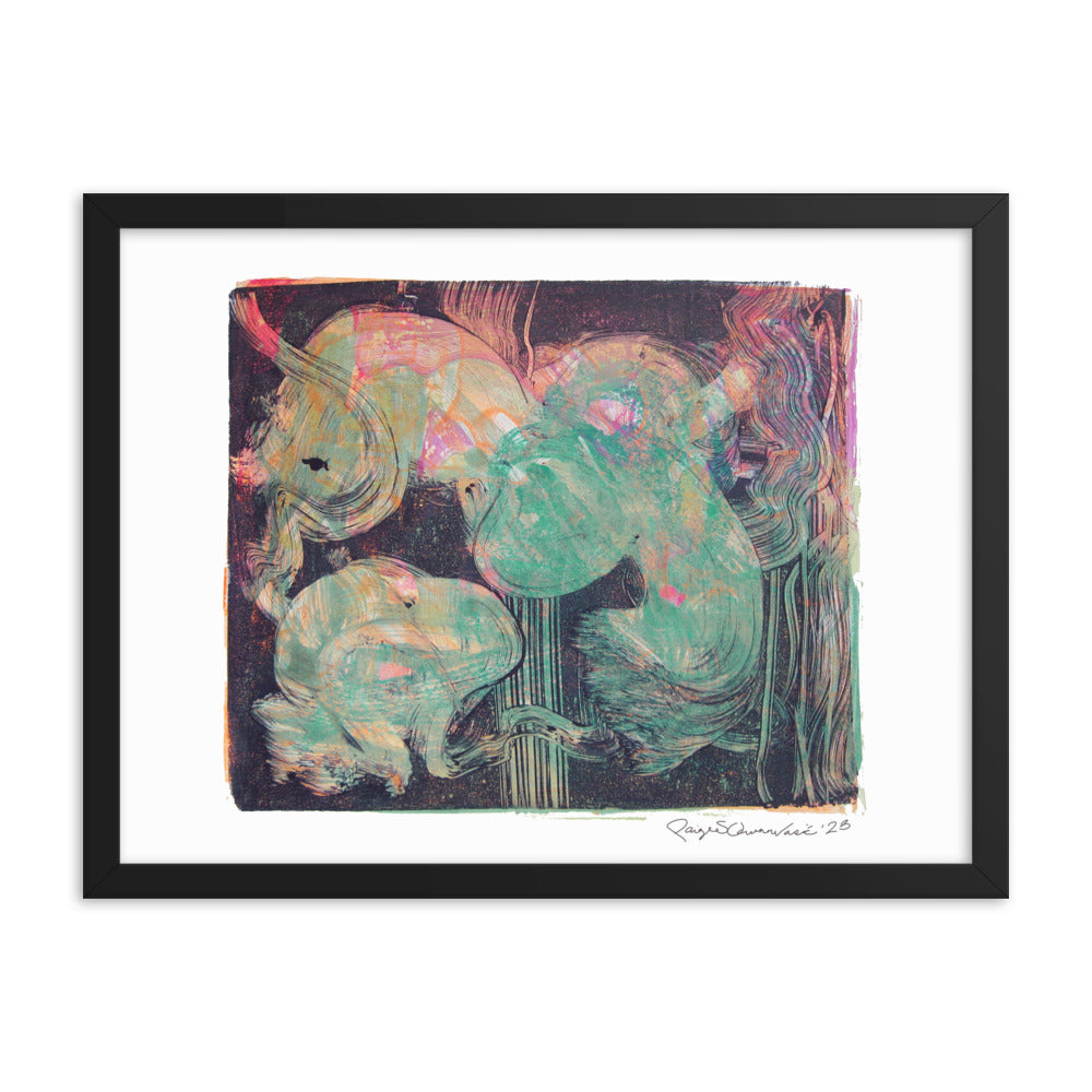 Monoprint Abstract - Framed poster print - Squirrel and Frog