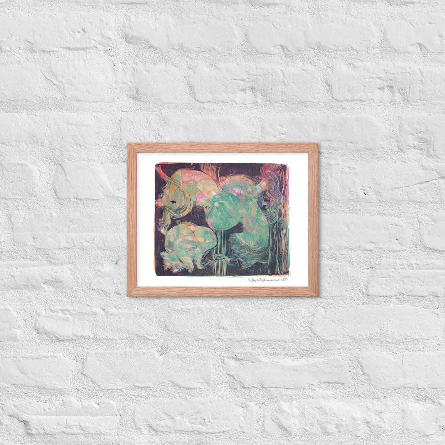 Monoprint Abstract - Framed poster print - Squirrel and Frog