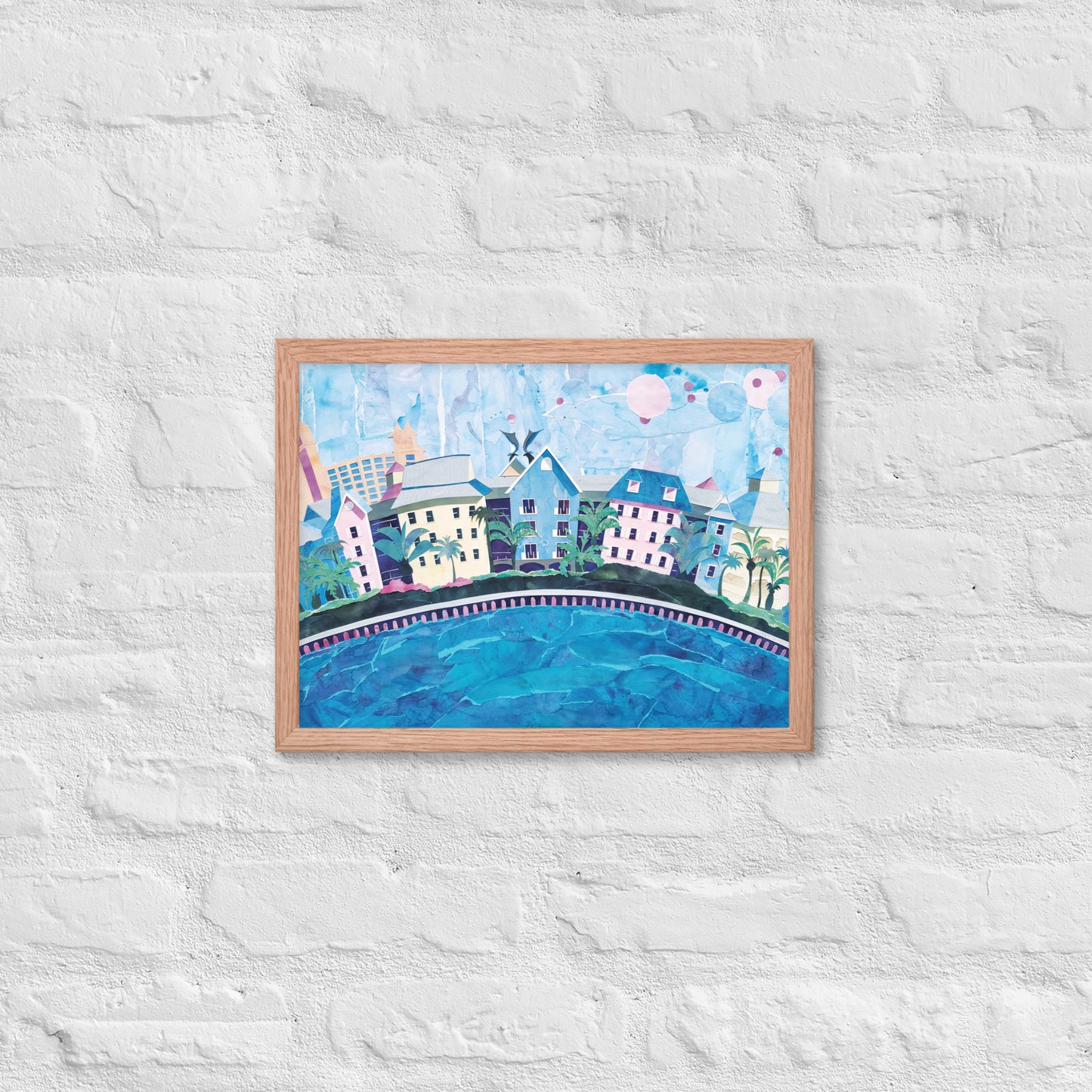 Nassau, Bahamas - Collage - Framed poster - Painted Paper Collage Print - Tropical Landscape