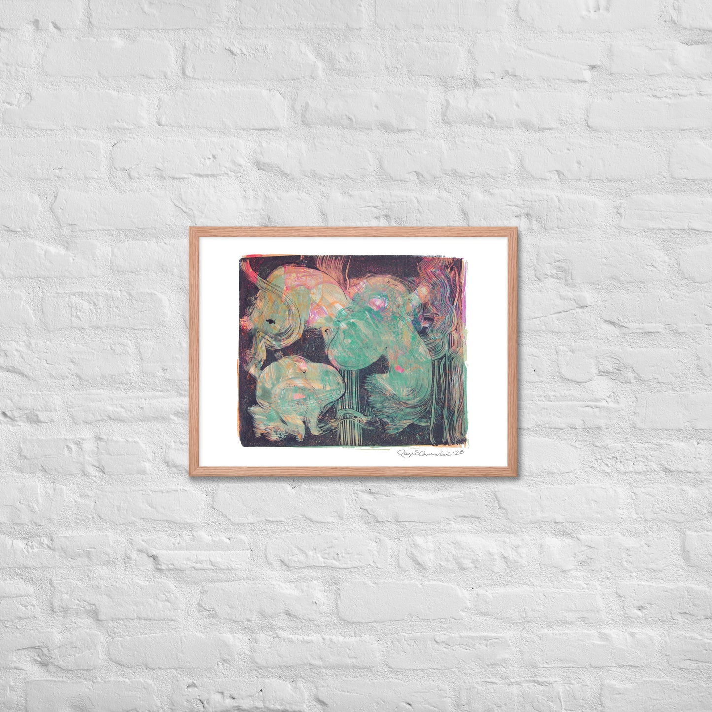 Monoprint Abstract - Framed poster print - Squirrel and Frog