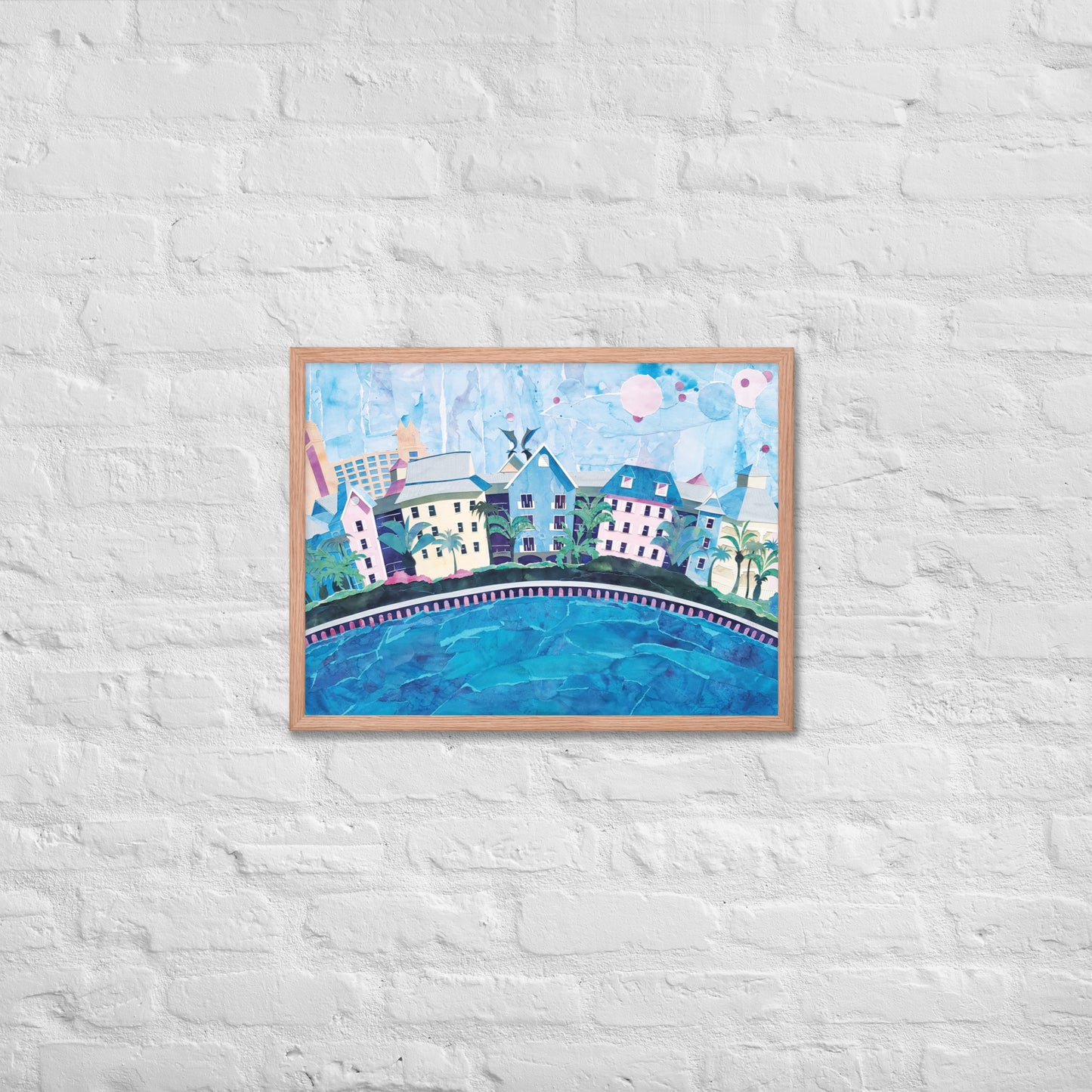 Nassau, Bahamas - Collage - Framed poster - Painted Paper Collage Print - Tropical Landscape