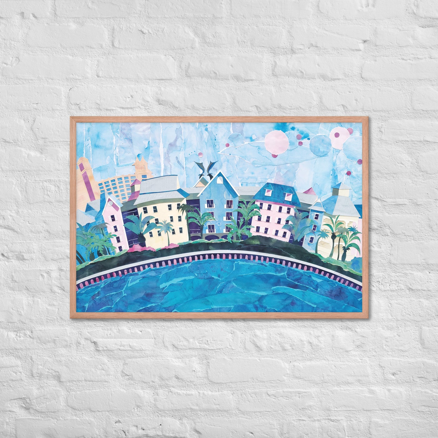 Nassau, Bahamas - Collage - Framed poster - Painted Paper Collage Print - Tropical Landscape