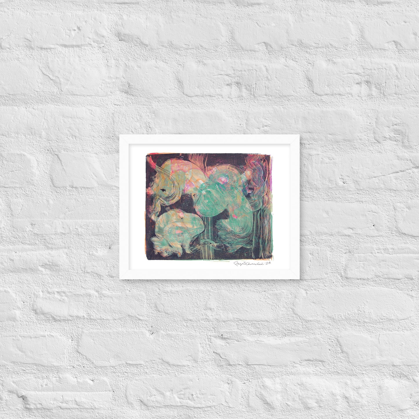 Monoprint Abstract - Framed poster print - Squirrel and Frog