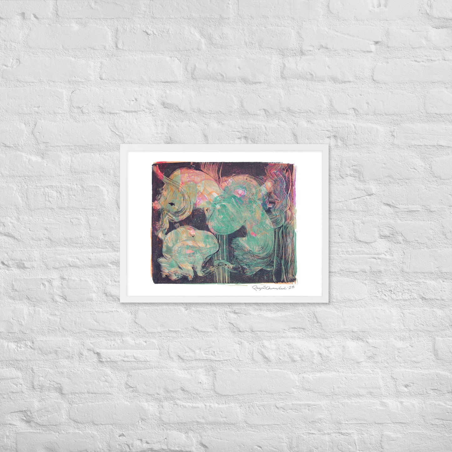 Monoprint Abstract - Framed poster print - Squirrel and Frog