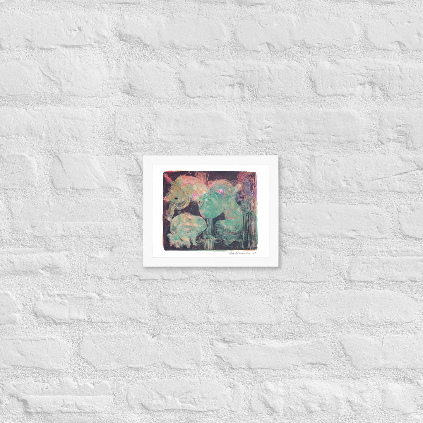 Monoprint Abstract - Framed poster print - Squirrel and Frog