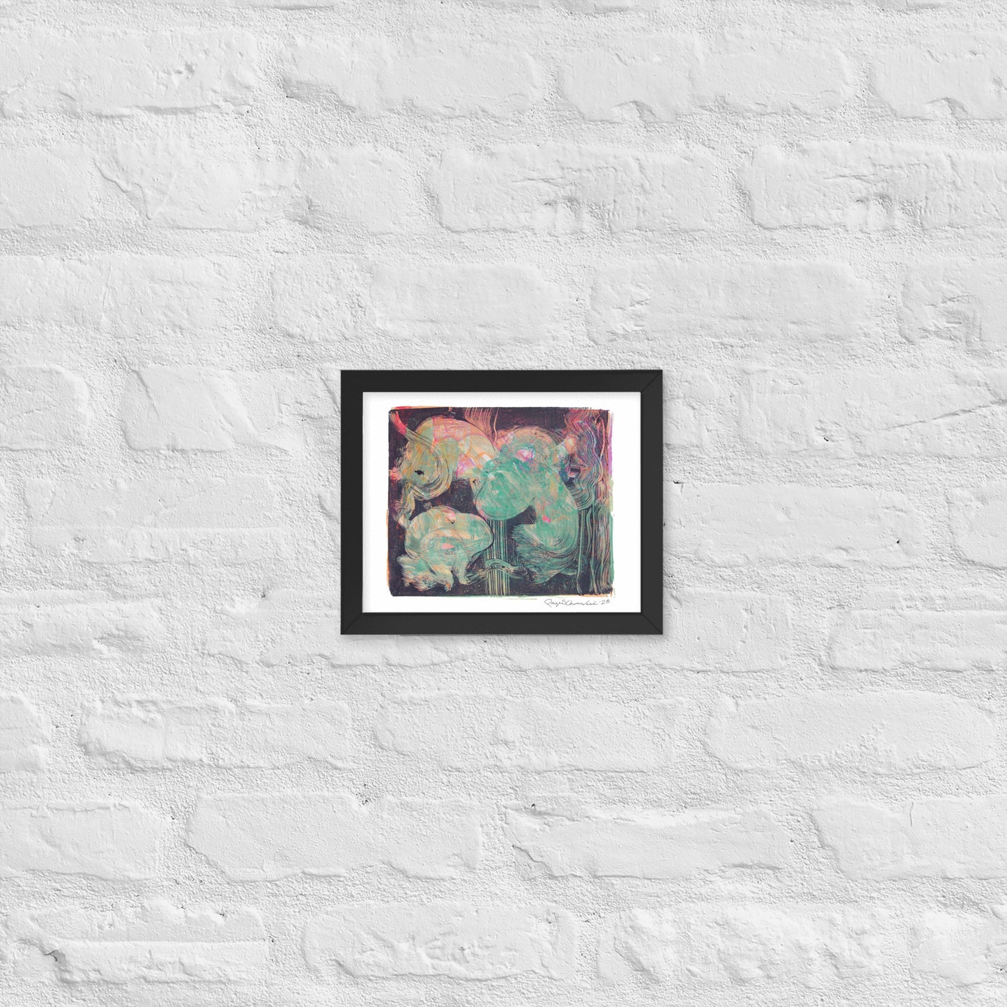 Monoprint Abstract - Framed poster print - Squirrel and Frog