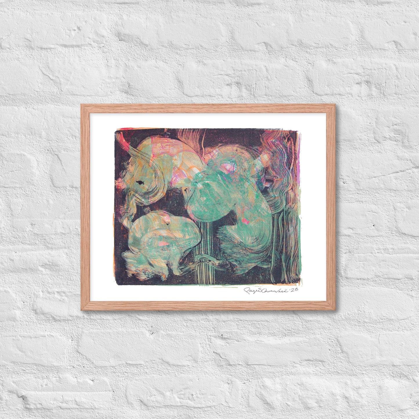 Monoprint Abstract - Framed poster print - Squirrel and Frog